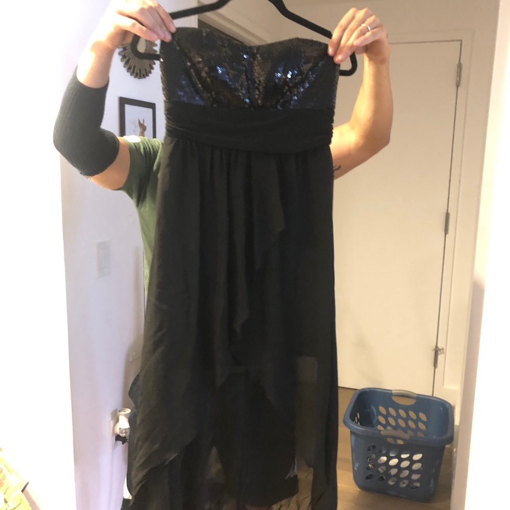High low strapless dress
